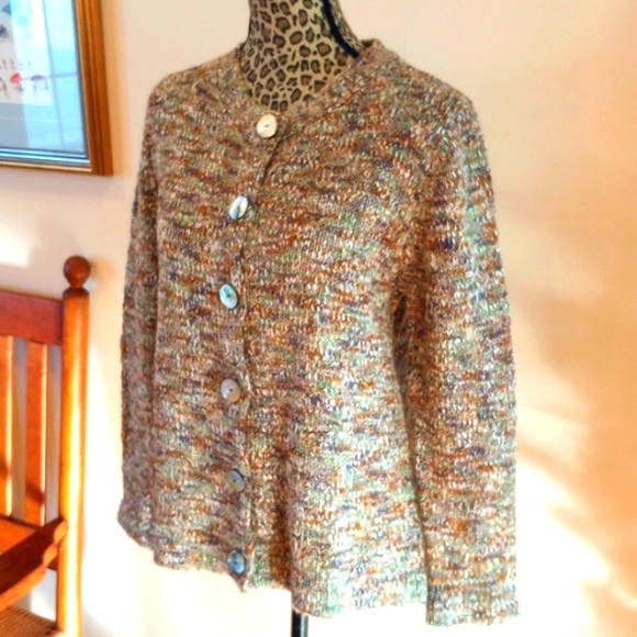 River Ladies Knit Cardigan Sweater Size:S Color:Green,Gray,White - Picture 2 of 10